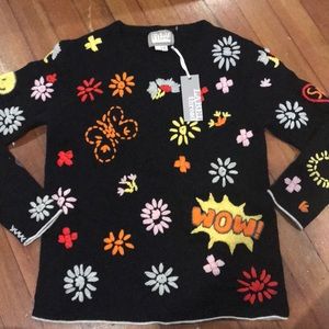 Label + Thread Black Embroidered Graphic Sweater S